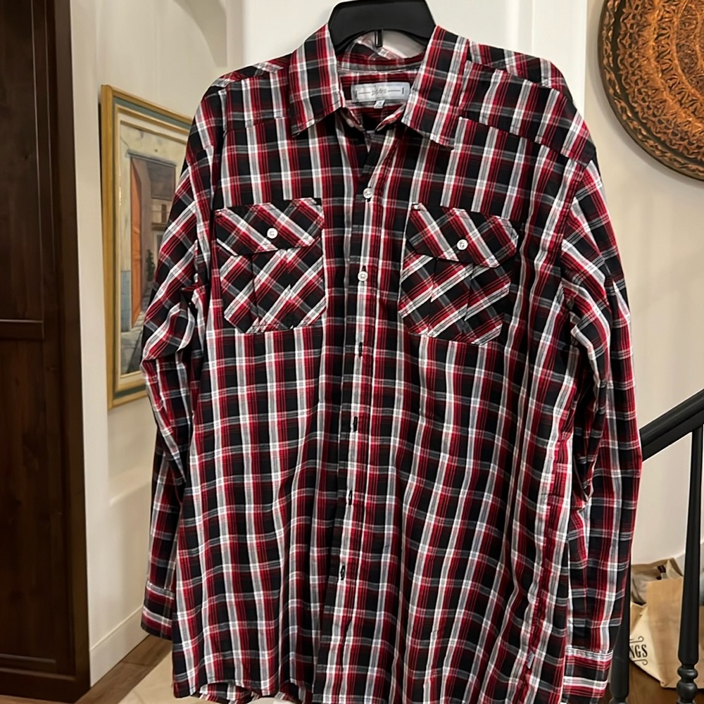PD&C Mens Long Sleeve Shirt Red Black Size XL